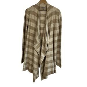 BAREFOOT DREAMS Bamboo Chic Lite Cardigan Sweater Naturals Tan Cream Stripe S/M